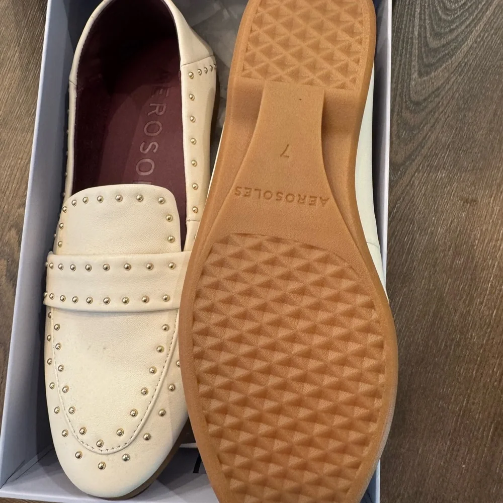 AEROSOLES Women's Studded Cream Loafers - Picture 2 of 3